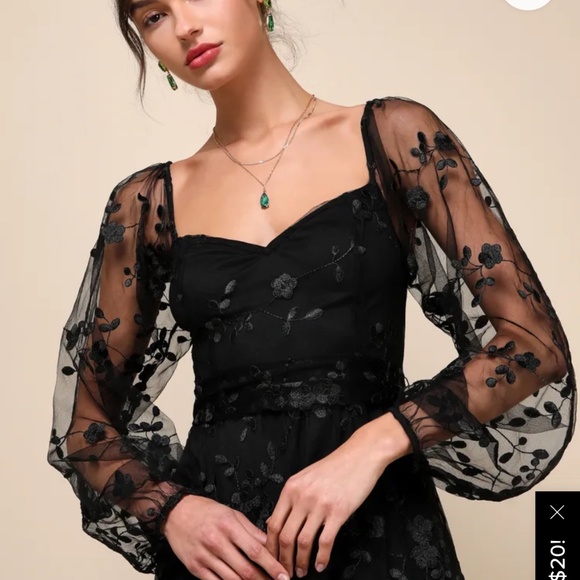 Lulus Darling Charisma Black Mesh Embroidered Midi Dress - Size L - Picture 3 of 5